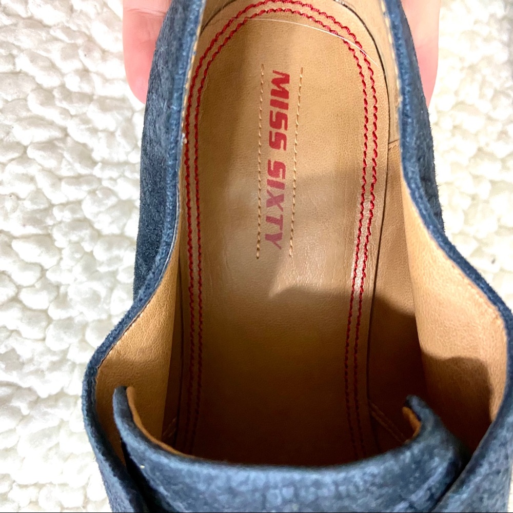 Miss Sixty Marlene Navy Blue Suede Slip On Heeled Oxford Shoes Size 40 - Picture 11 of 11
